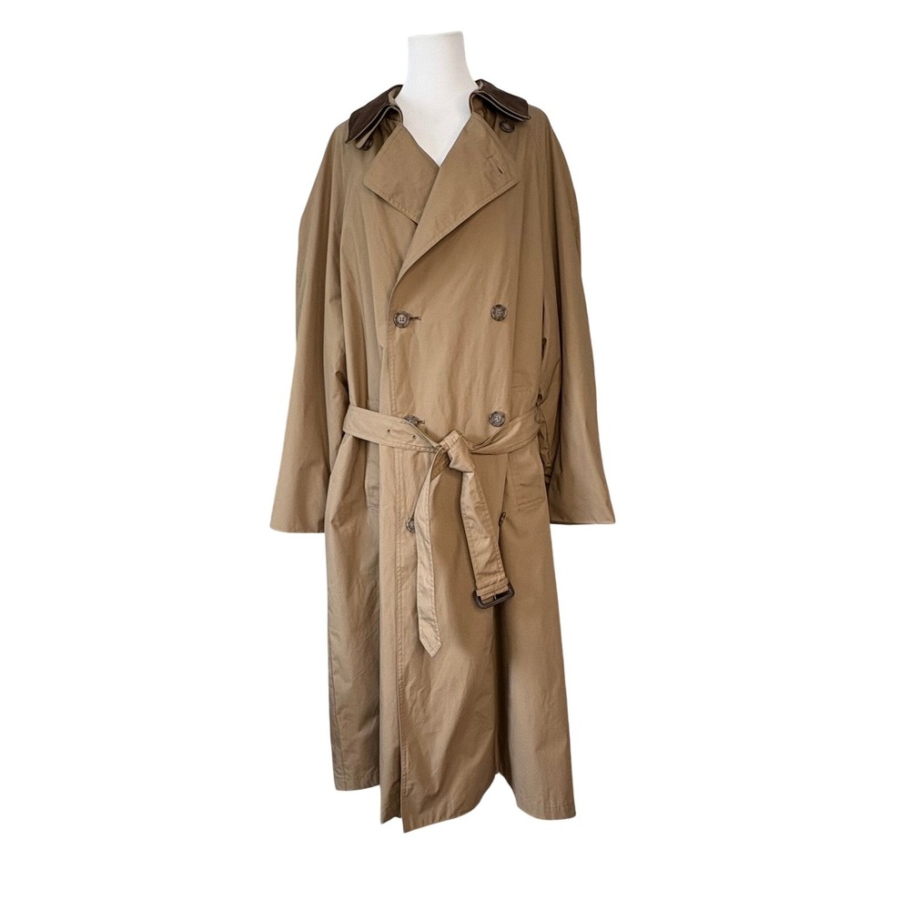 London Fog Men's Double Breasted Double Collar Trench Raincoat 46R Tan Retro NWT